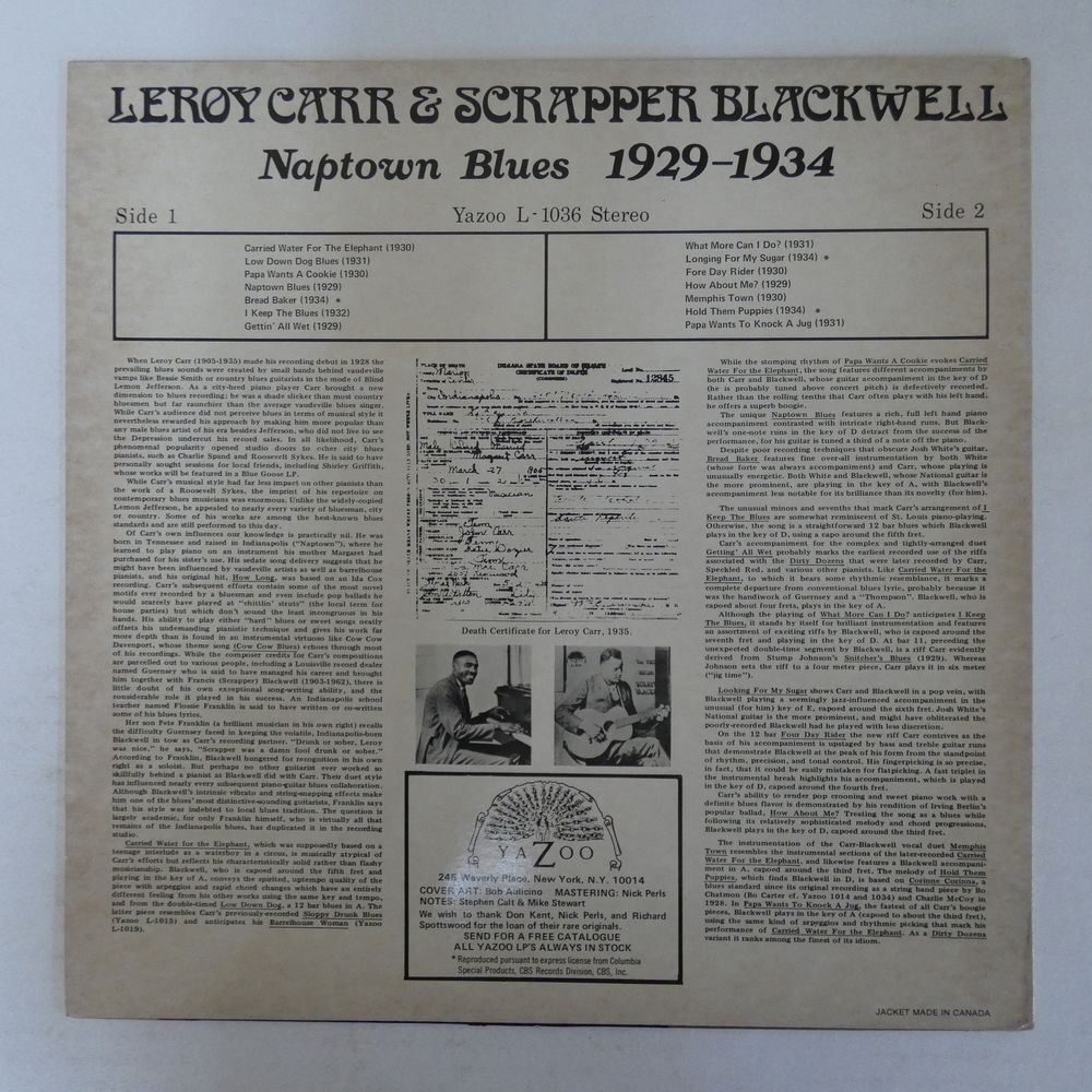 46076451;【US盤/Yazoo】Leroy Carr & Scrapper Blackwell / Naptown Blues 1929-1934_画像2