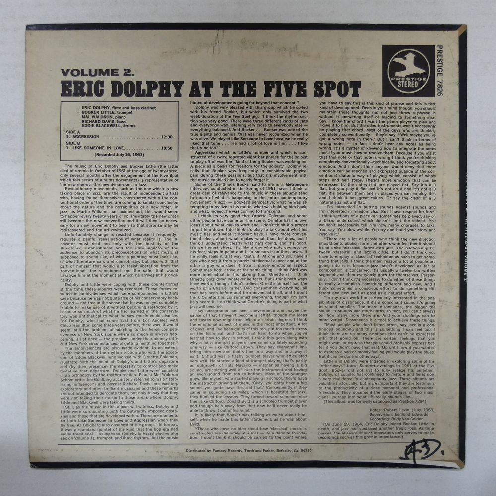 46076994;【US盤/Prestige/VAN GELDER刻印】Eric Dolphy / At The Five Spot Volume 2_画像2