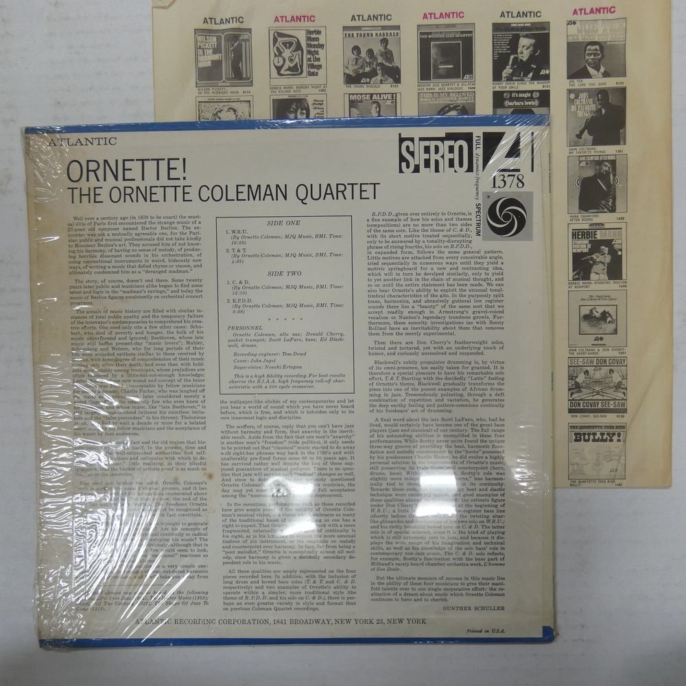 46076980;【US盤/ATLANTIC/黒ファン/コーティングジャケ/シュリンク】The Ornette Coleman Quartet / Ornette!_画像2