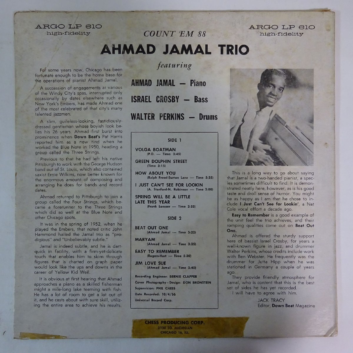 14031345;【US盤/ARGO/黒銀ラベル/MONO/深溝】Ahmad Jamal Trio / Count 'Em 88の画像2