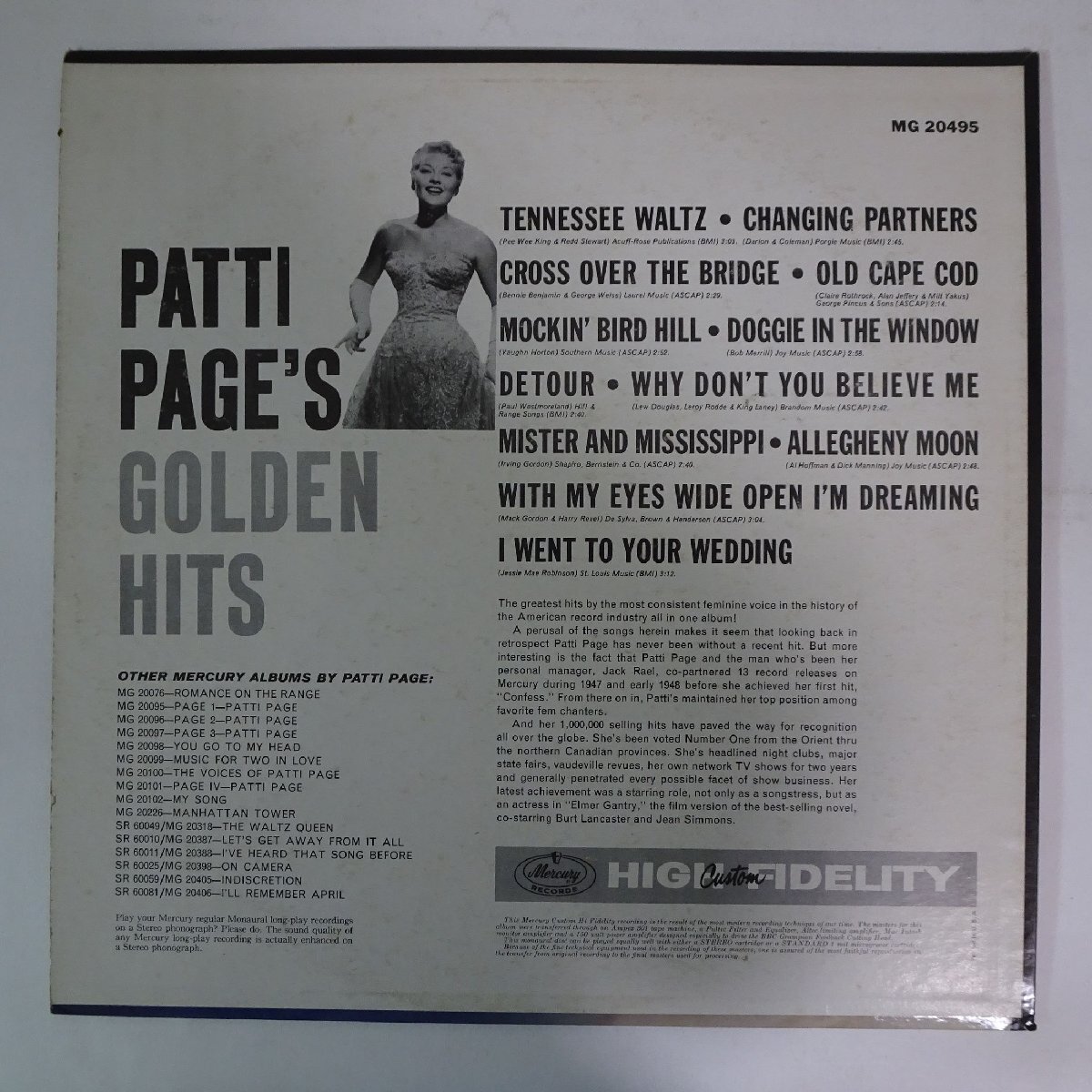 10026732;【US盤/黒ラベル/片面深溝/MONO/コーティングジャケ/Mercury】Patti Page / Golden Hits_画像2