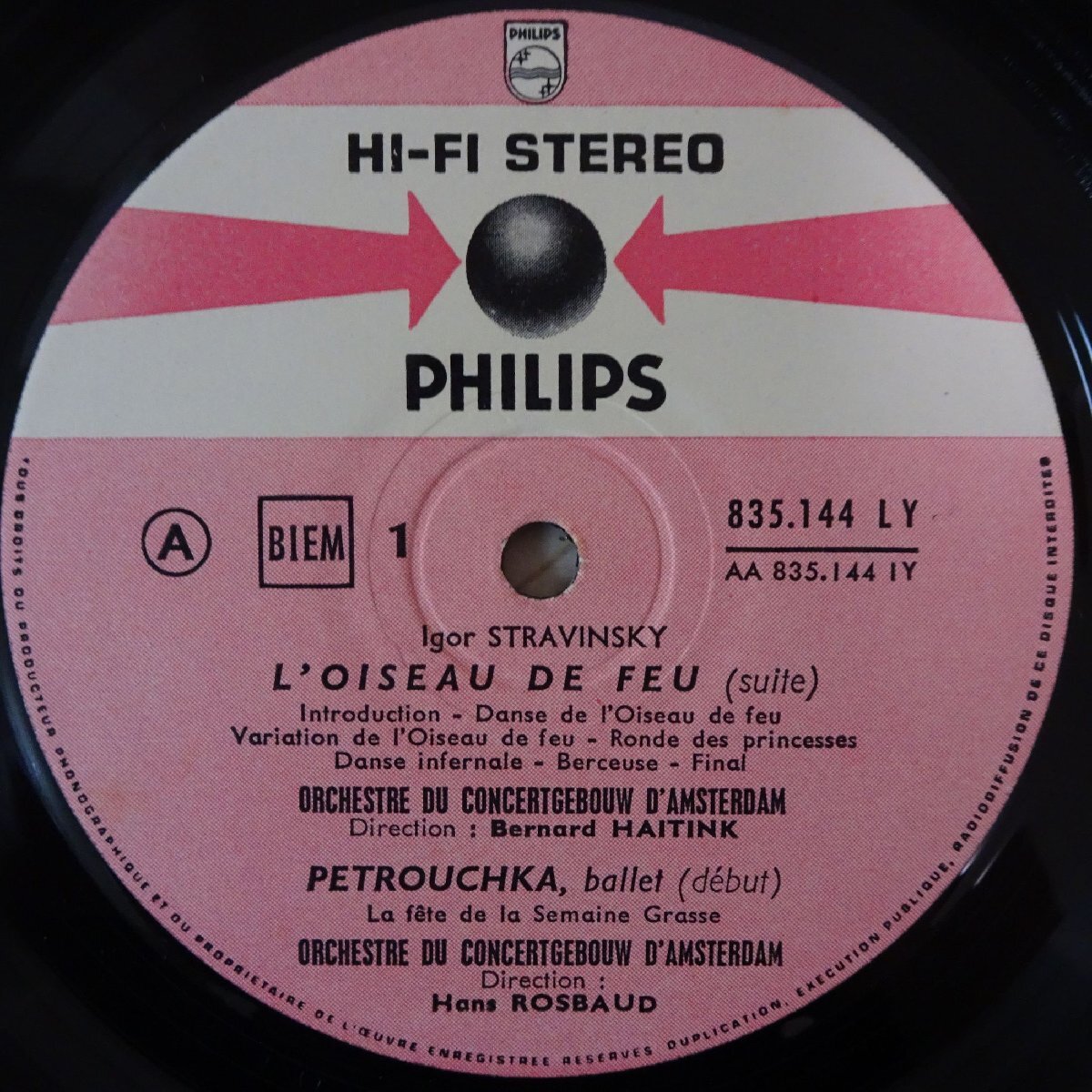 11188210;【ほぼ美盤/仏PHILIPS/HI-FI STEREO/見開き】ハイティンク,ロスバウト ストラヴィンスキー/組曲”火の鳥”,ペトルーシュカ_画像3