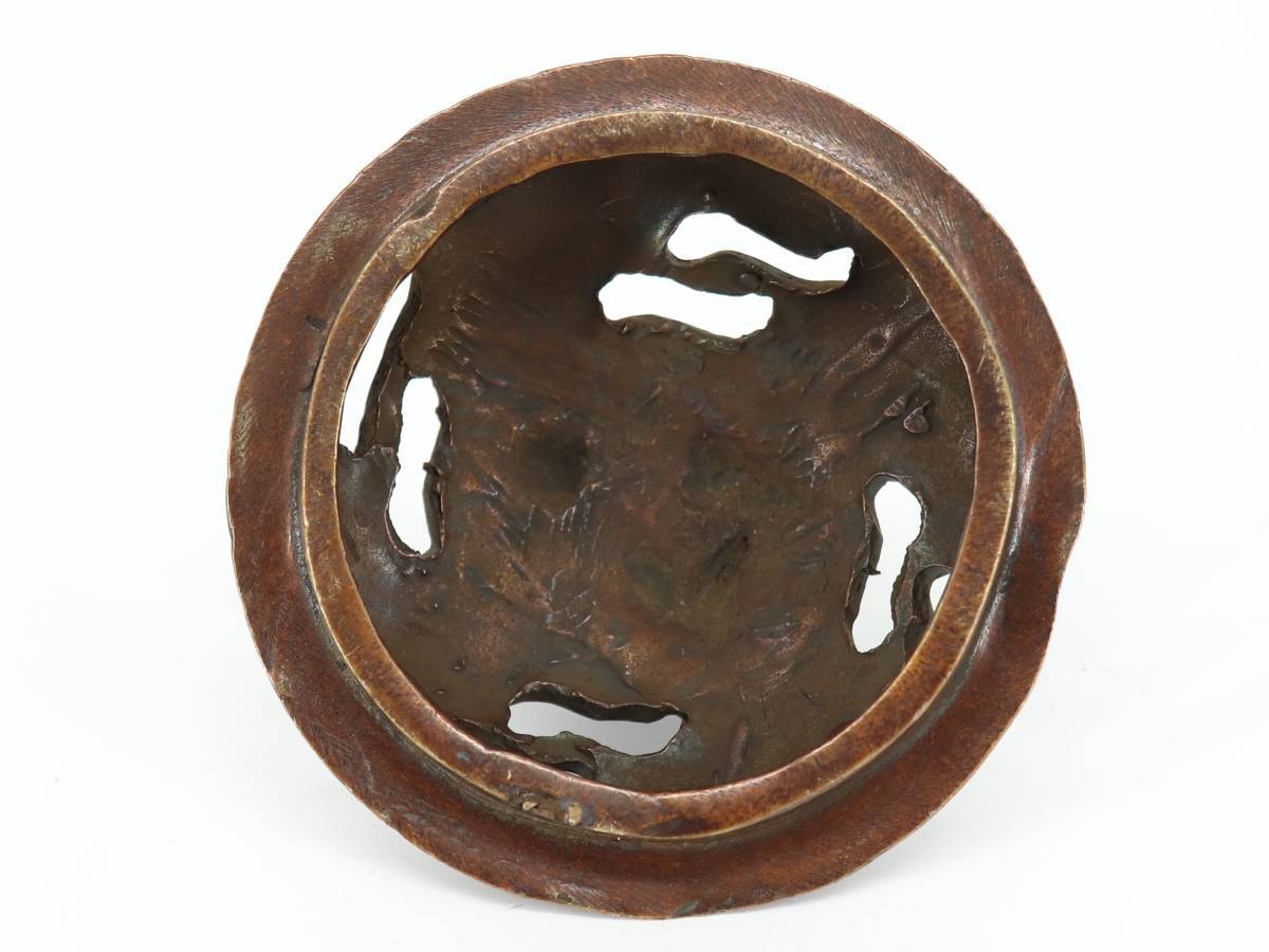 銅製 香炉 獅子紋 獣摘 獣双耳 獣三足 台付 在印在銘 香道具 A266_画像7
