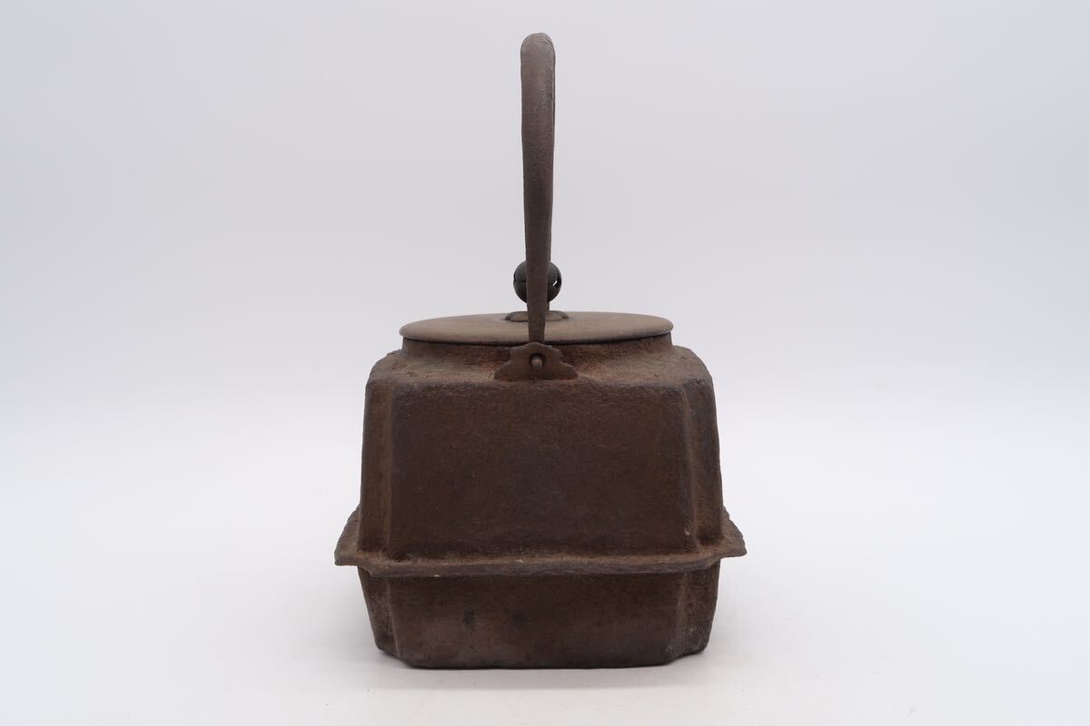 釜師 四方形 鉄瓶 銅蓋 急須 煎茶道具 湯沸 鉄器 金属工芸 時代物 茶道具 