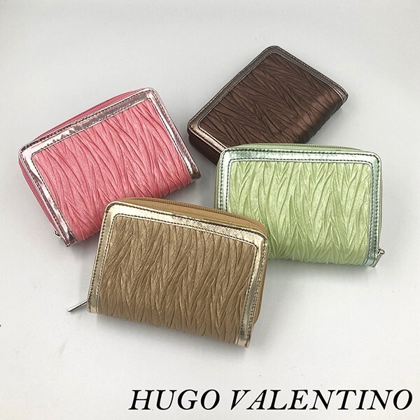 HUGO VALENTINO 二つ折り財布 ラウンドファスナー ピンク おしゃれでシックな大人っぽいデザイン[hg1](0)_他カラーです。ご参考に。