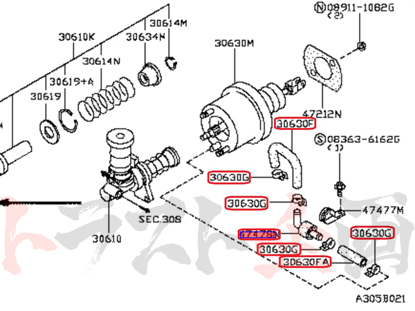 日産 クラッチマスターホース ＆ チェックバルブ クランプ付 スカイライン GT-R BNR32 トラスト企画 純正品 (★ 663121492S1_画像7