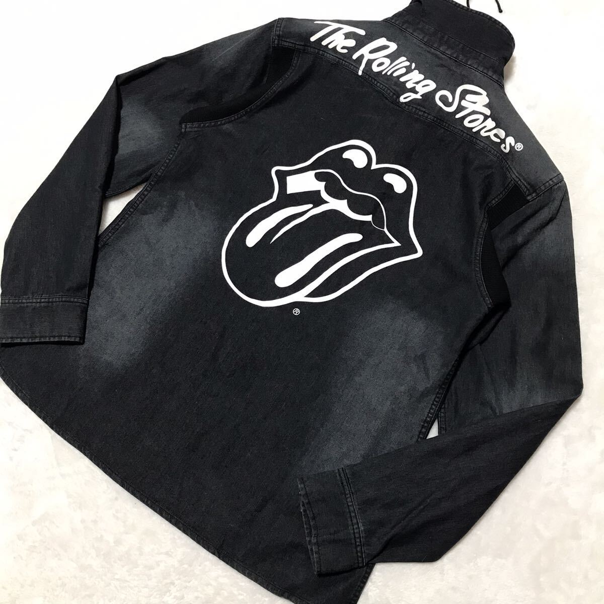 ローリングストーンズ The Rolling Stones ジャックローズ JACKROSE コラボ デニムシャツ デニムジャケット M〜L ブラック ロック バンド_画像1