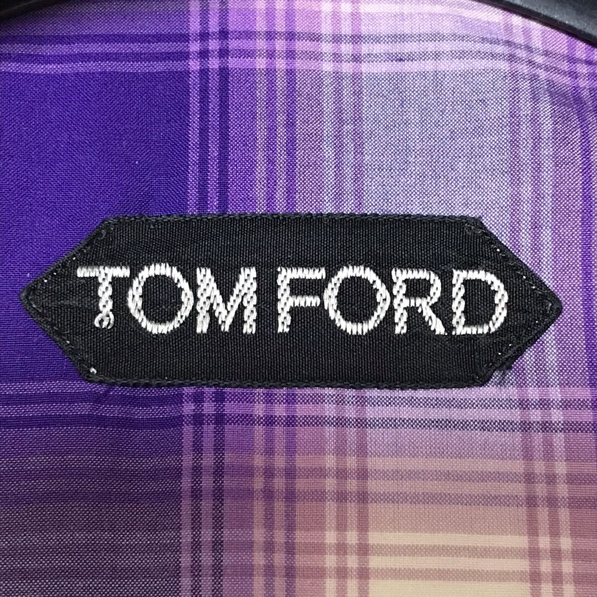 美品 TOM FORD トムフォード オンブレチェック柄 長袖シャツ メンズ パープル 紫 トップス S〜M_画像7