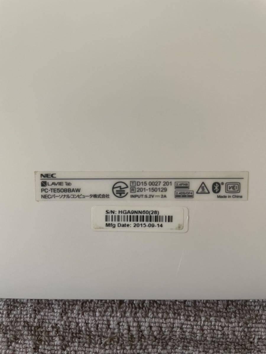 ★ NEC LaVie e　Tab PC-TE508baw os:5 タブレット 8型 白　wifi　通電は確認済み _画像4