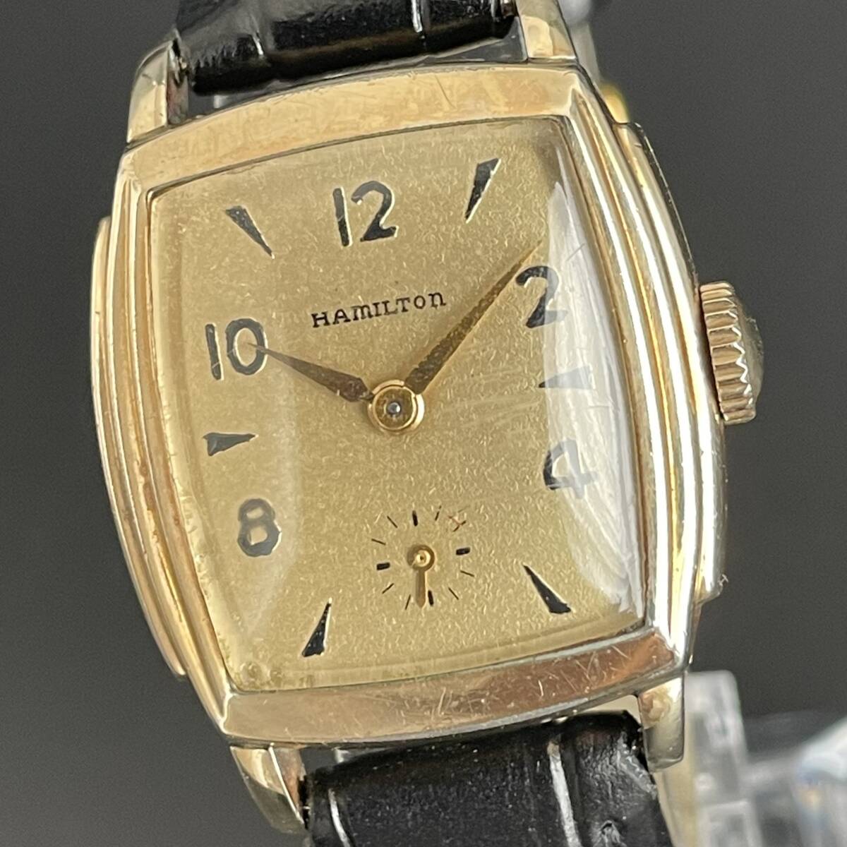 【名品】ハミルトン/HAMILTON/スクエア/cal.987/手巻き/1940’s/10KRGP/メンズ腕時計/ゴールドカラー/動作良好/ヴィンテージ_画像1