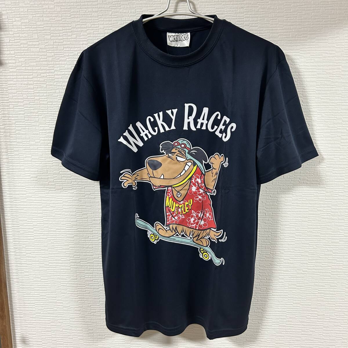 ★ WACKY RACES (チキチキマシン猛レース) ★ 半袖Tシャツ ドライTシャツ Lサイズ ネイビー ブラック魔王 ケンケン (タグ付き新品未使用)_画像7