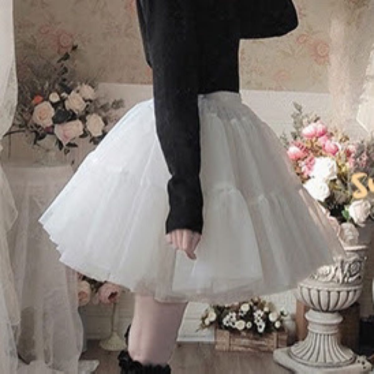 パニエ ホワイト ボリューム ロリータ フリル スカート 衣装 コスプレ　ドレスインナー チュール インナー ボリューム