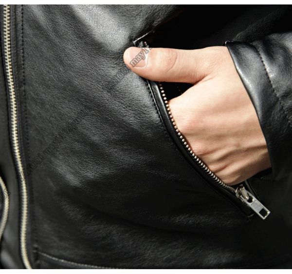 ジャケット　メンズ　革ジャン　ブルゾン　バイク　レザー　ライダースジャケット　 かっこいい　柔らかい　　ジャンパー　合皮　L_画像9