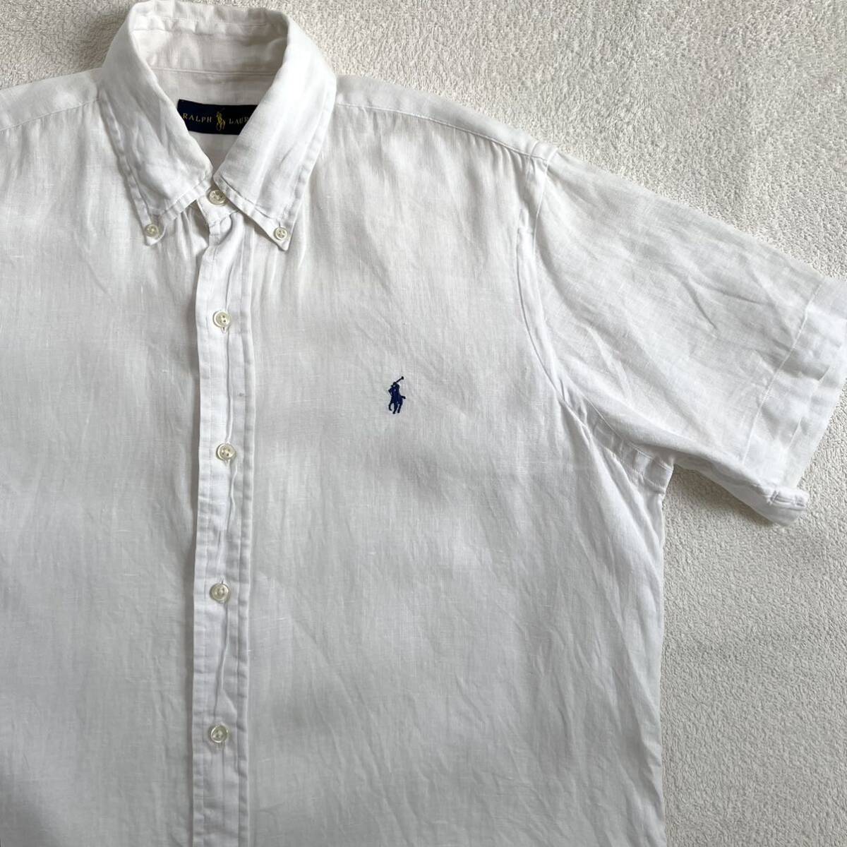 Ralph Lauren Ralph Lauren linen лен белый рубашка рубашка с коротким рукавом M тонкий белый 100% кнопка down 