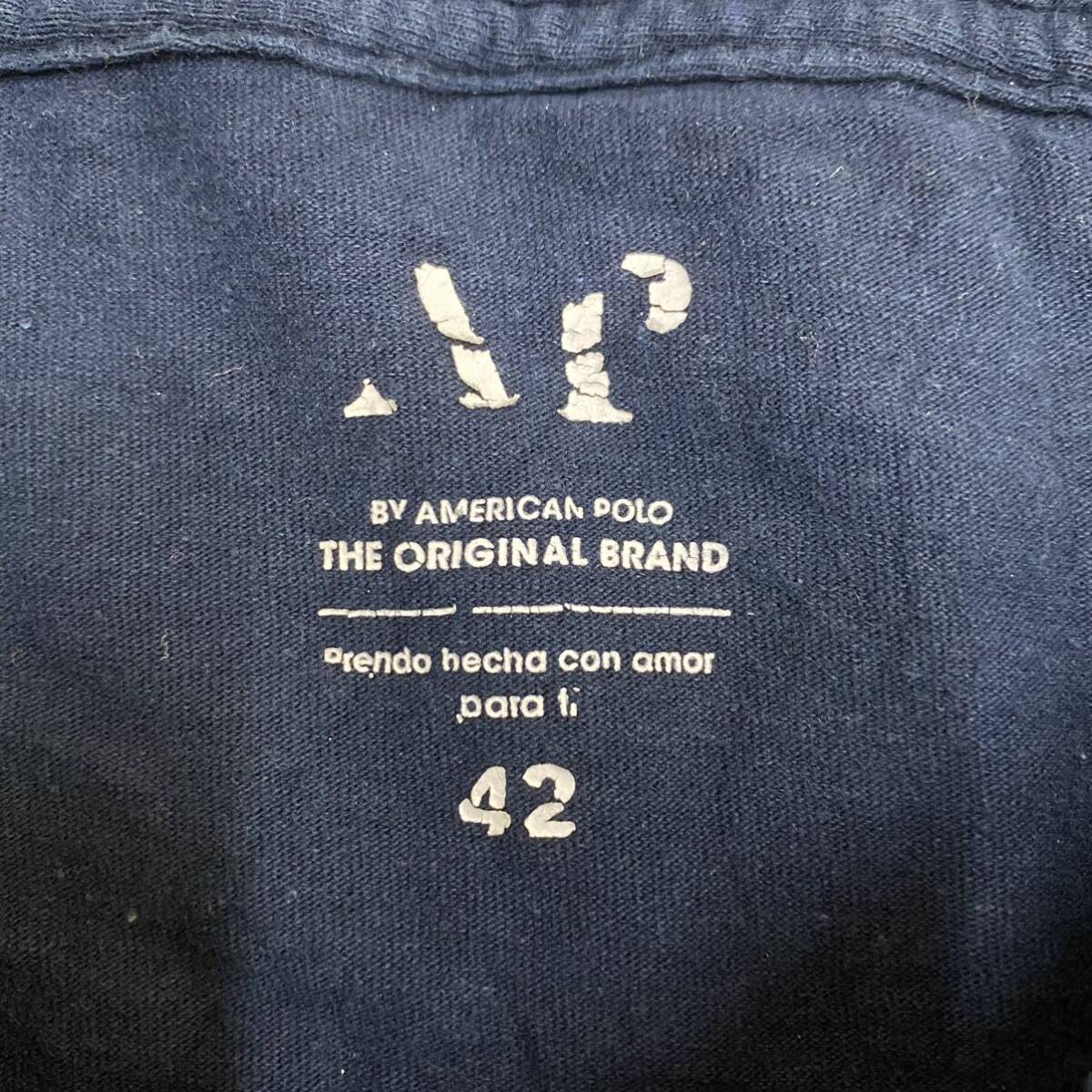 US古着 AMERICAN POLO アメリカンポロ Tシャツ 半袖カットソー サイズ42 ネイビー 紺色 メンズ トップス 最落なし （L19）の画像6