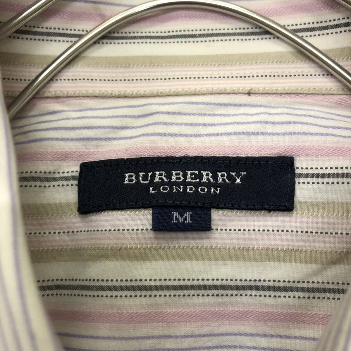 Burberry London バーバリーロンドン 半袖シャツ サイズM ストライプ ピンク コットン リネンブレンド メンズ トップス 最落なし （N19）の画像6