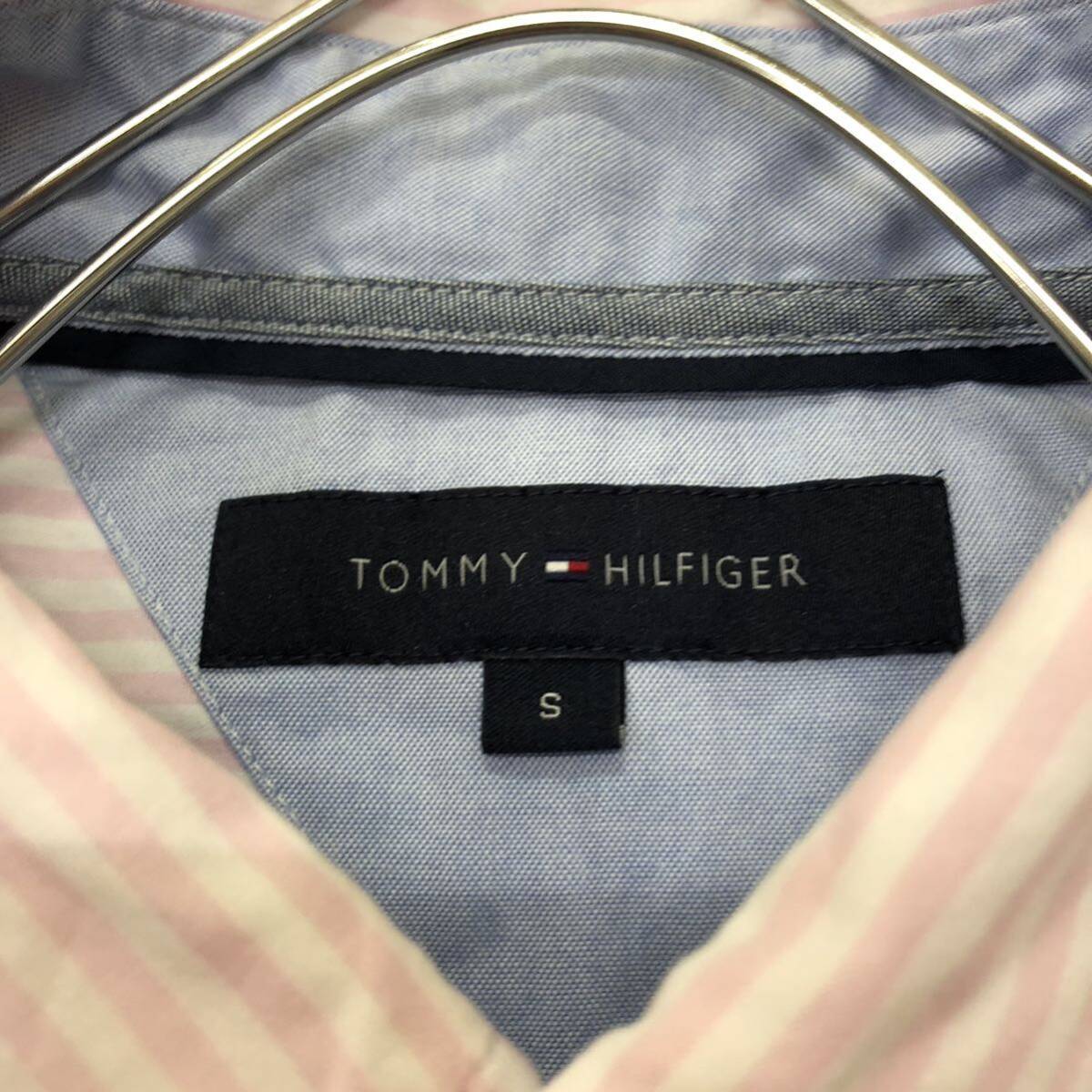 Tommy Hilfiger トミーヒルフィガー 半袖シャツ サイズS 刺繍ロゴ総柄 ストライプ柄 ピンク コットン メンズ トップス 最落なし （N19）の画像6