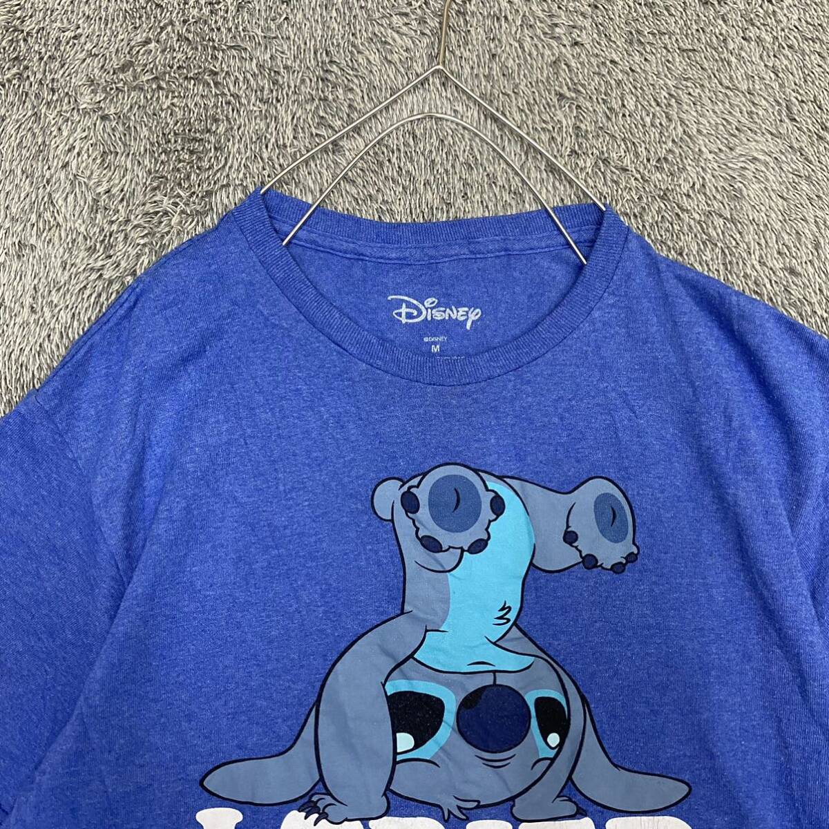 US古着 Disney ディズニー スティッチ Tシャツ 半袖カットソー サイズM ブルー 青 メンズ トップス 最落なし （M19）_画像3