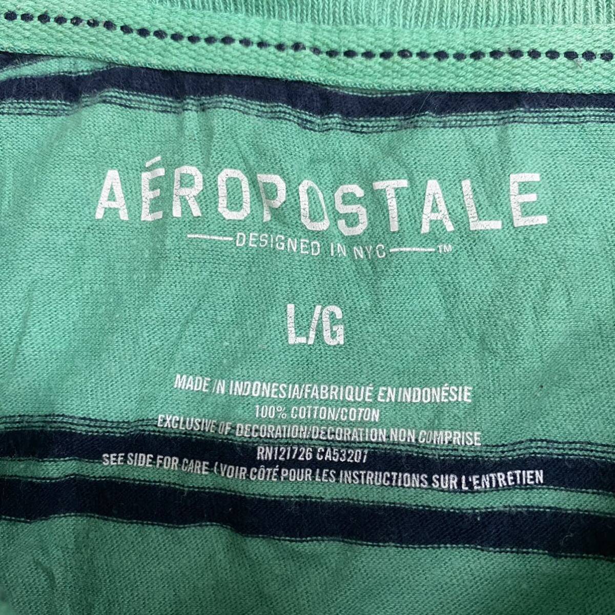 US古着 AEROPOSTALE エアロポステール Tシャツ 半袖カットソー シングルステッチ サイズL グリーン 緑 メンズ トップス 最落なし （R19）_画像6