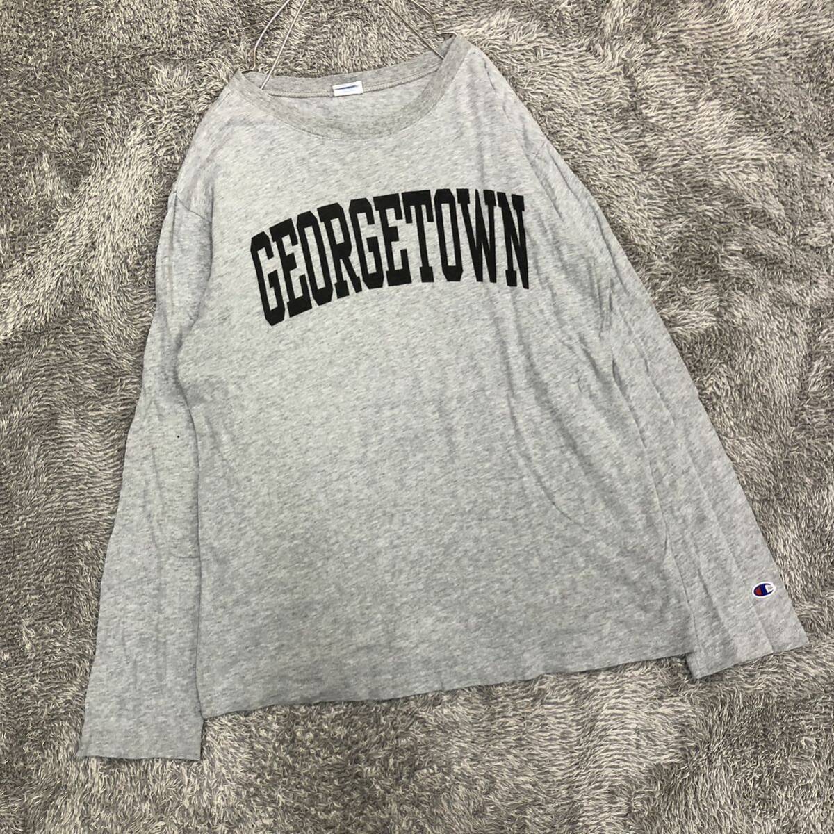 champion チャンピオン 長袖Tシャツ ロンT 長袖カットソー サイズM Georgetown グレー プリント コットン メンズ トップス 最落なし（R19）_画像1