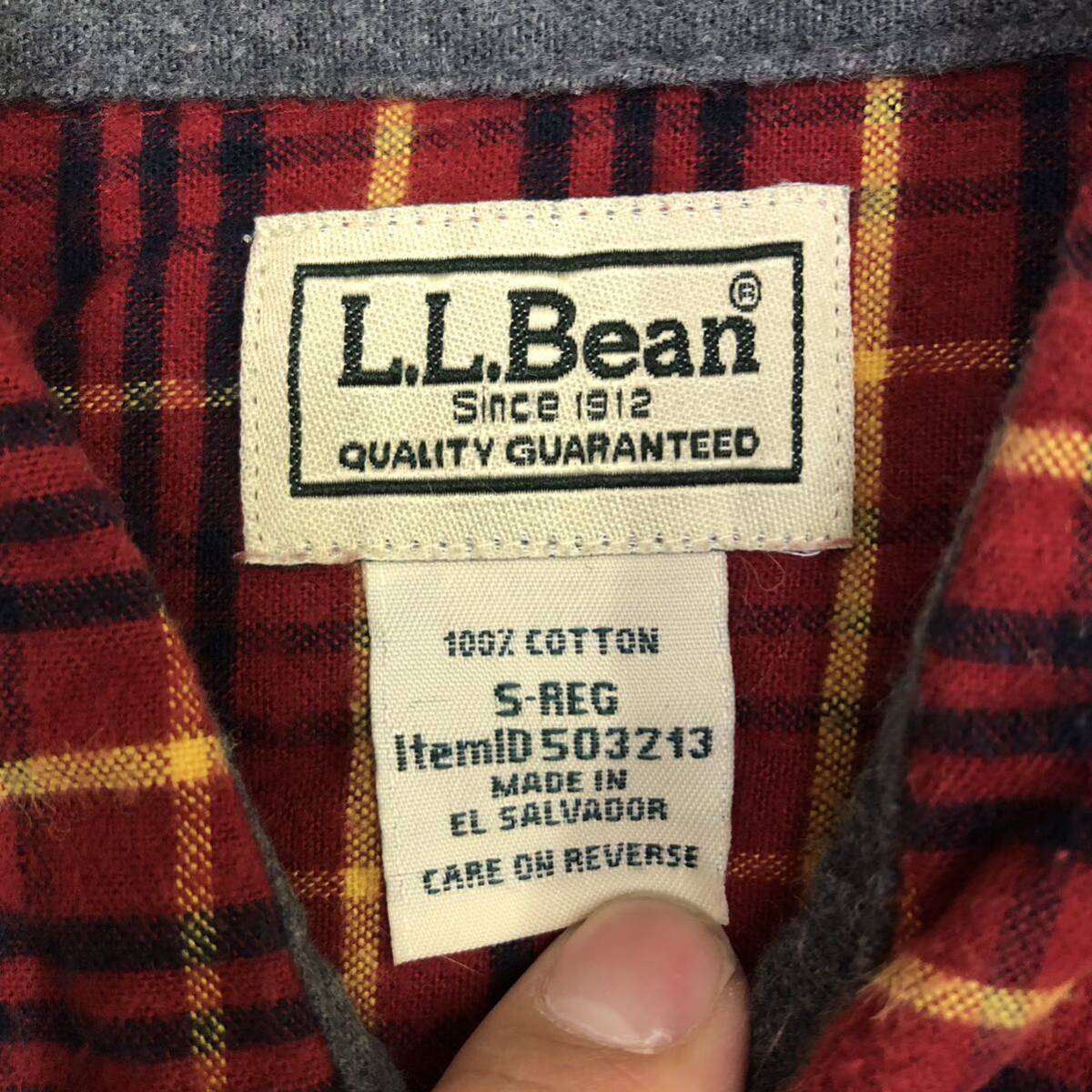 L.L.BEAN エルエルビーン 長袖シャツ チェック柄 ネルシャツ サイズS コットン レッド 赤 ポケット メンズ トップス 最落なし （R19）_画像6