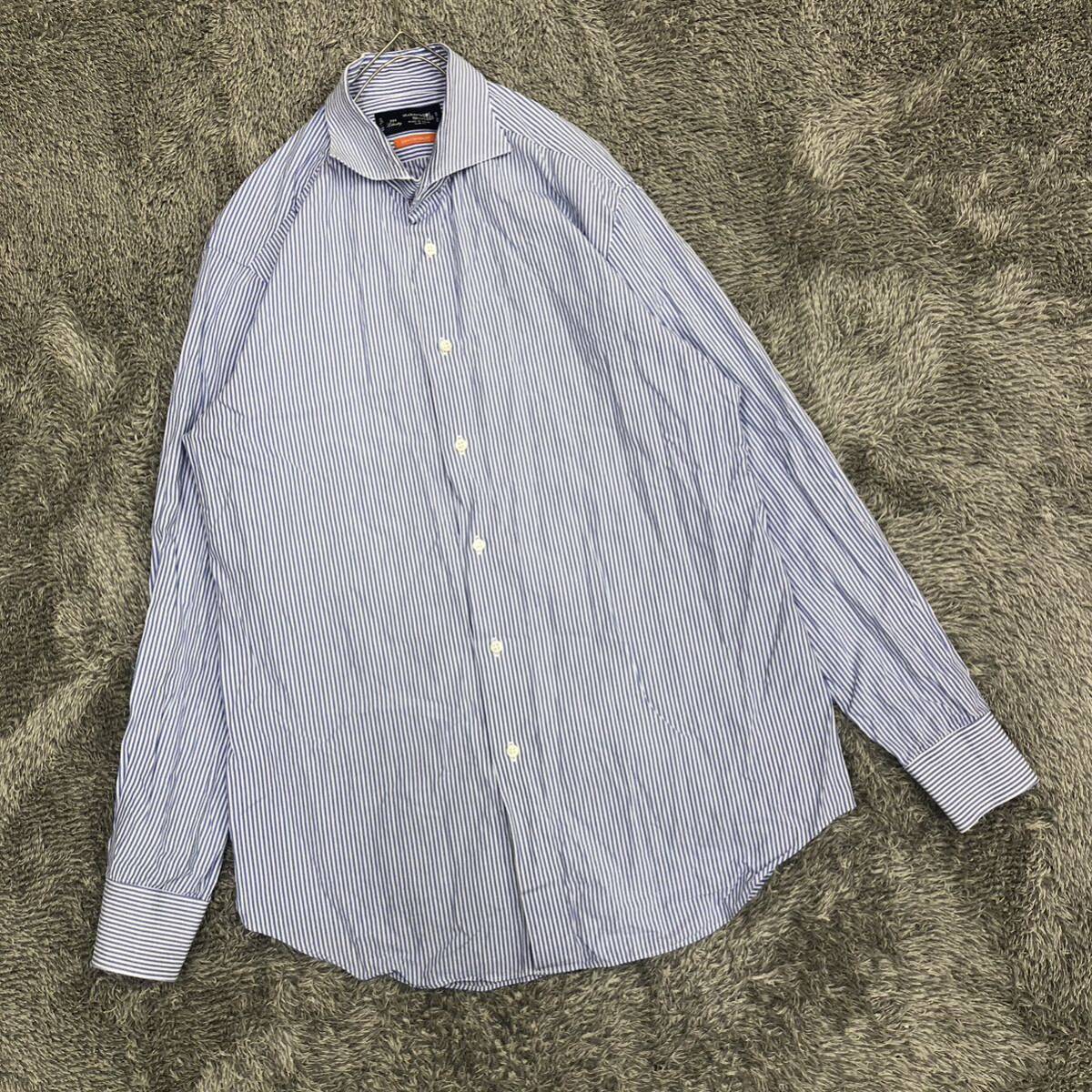Maker's Shirt Kamakura 鎌倉シャツ ドレスシャツ 長袖シャツ サイズ15-33 ストライプ ブルー 青 コットン メンズ トップス 最落無 （R19）_画像1
