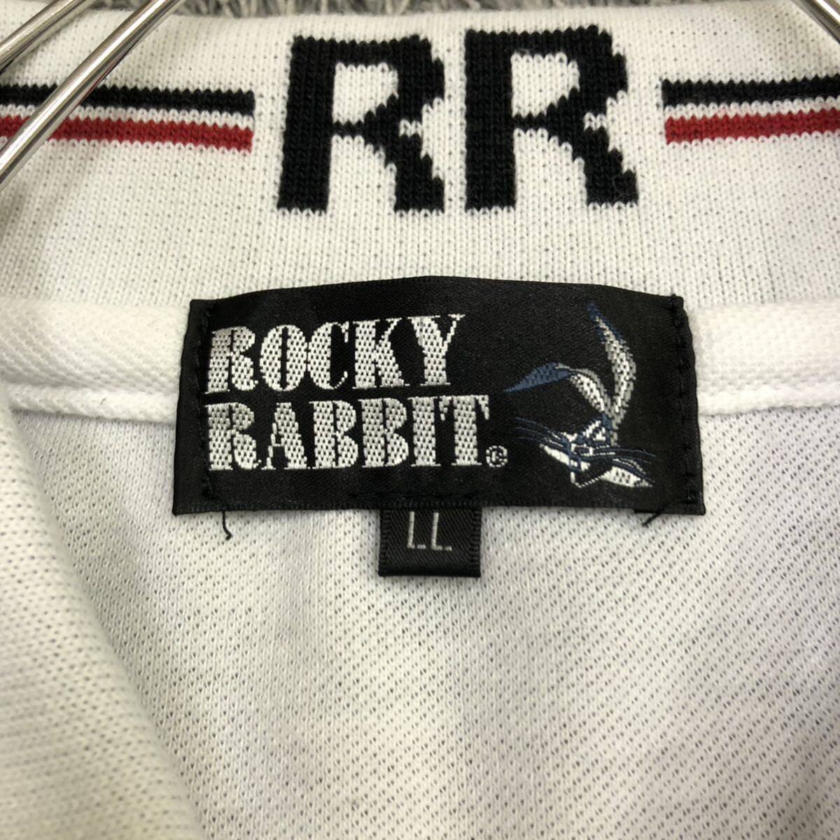 VINTAGE ヴィンテージ ビンテージ ROCKY RABBIT 長袖ポロシャツ サイズLL ホワイト 白 コットン 鹿の子 メンズ トップス 最落なし （T19）_画像6