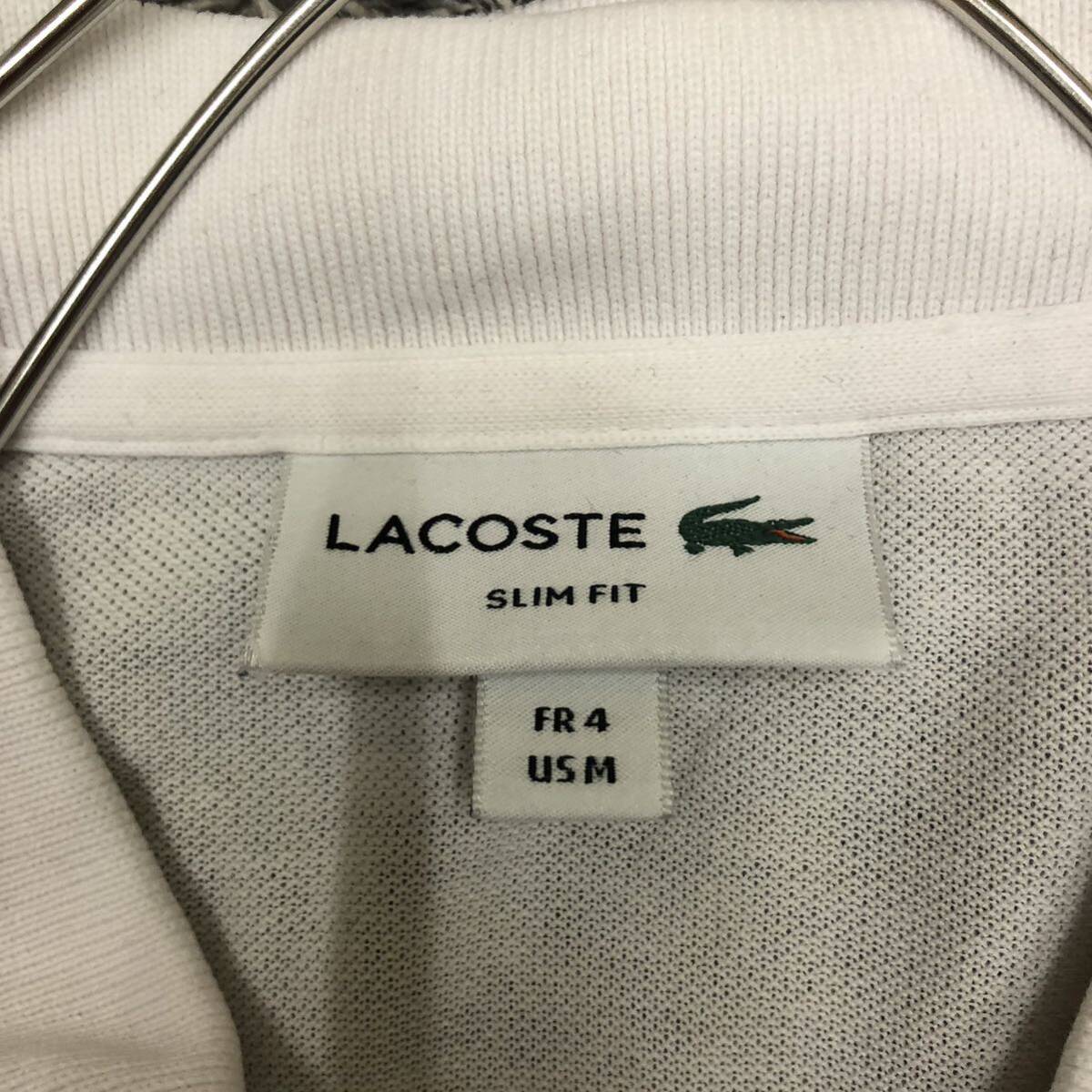 LACOSTE ラコステ 長袖ポロシャツ サイズM ホワイト 白 鹿子 鹿の子 コットン ワンポイントロゴ 無地 メンズ トップス 最落なし （U19）_画像6