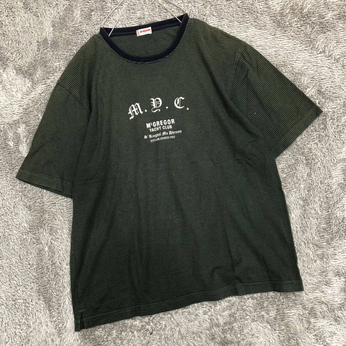 McGREGOR マックレガー マクレガー 半袖Tシャツ ボーダーカットソー サイズXL ロゴプリント グリーン 緑 メンズ トップス 最落なし （U19）_画像1