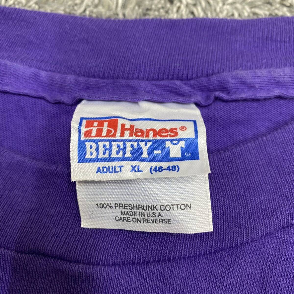 Hanes ヘインズ 90s 90年代 シングルステッチ Tシャツ 半袖カットソー サイズXL パープル 紫 メンズ トップ 最落なし （V19）_画像7