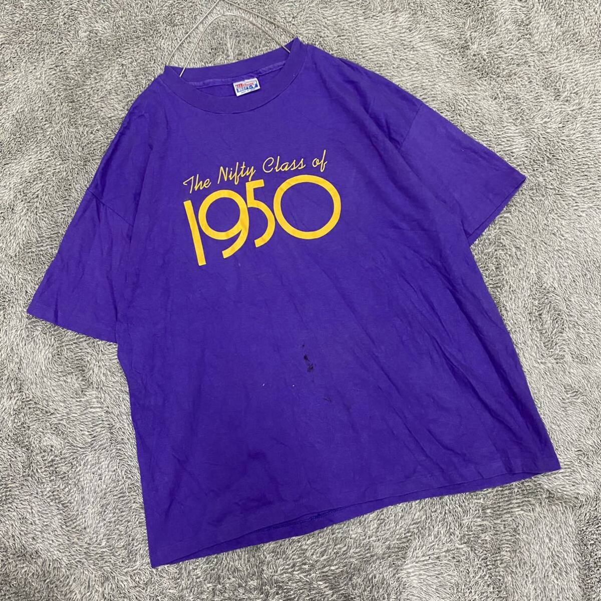 Hanes ヘインズ 90s 90年代 シングルステッチ Tシャツ 半袖カットソー サイズXL パープル 紫 メンズ トップ 最落なし （V19）_画像1