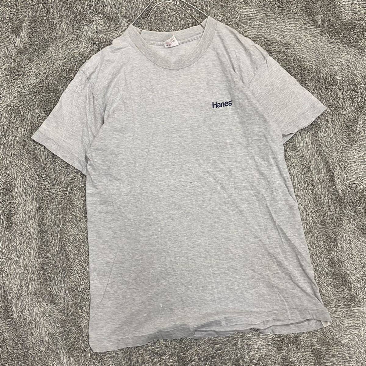 Hanes ヘインズ Tシャツ 半袖カットソー シングルステッチ 90s サイズM グレー 灰色 メンズ トップス 最落なし （V19）_画像1