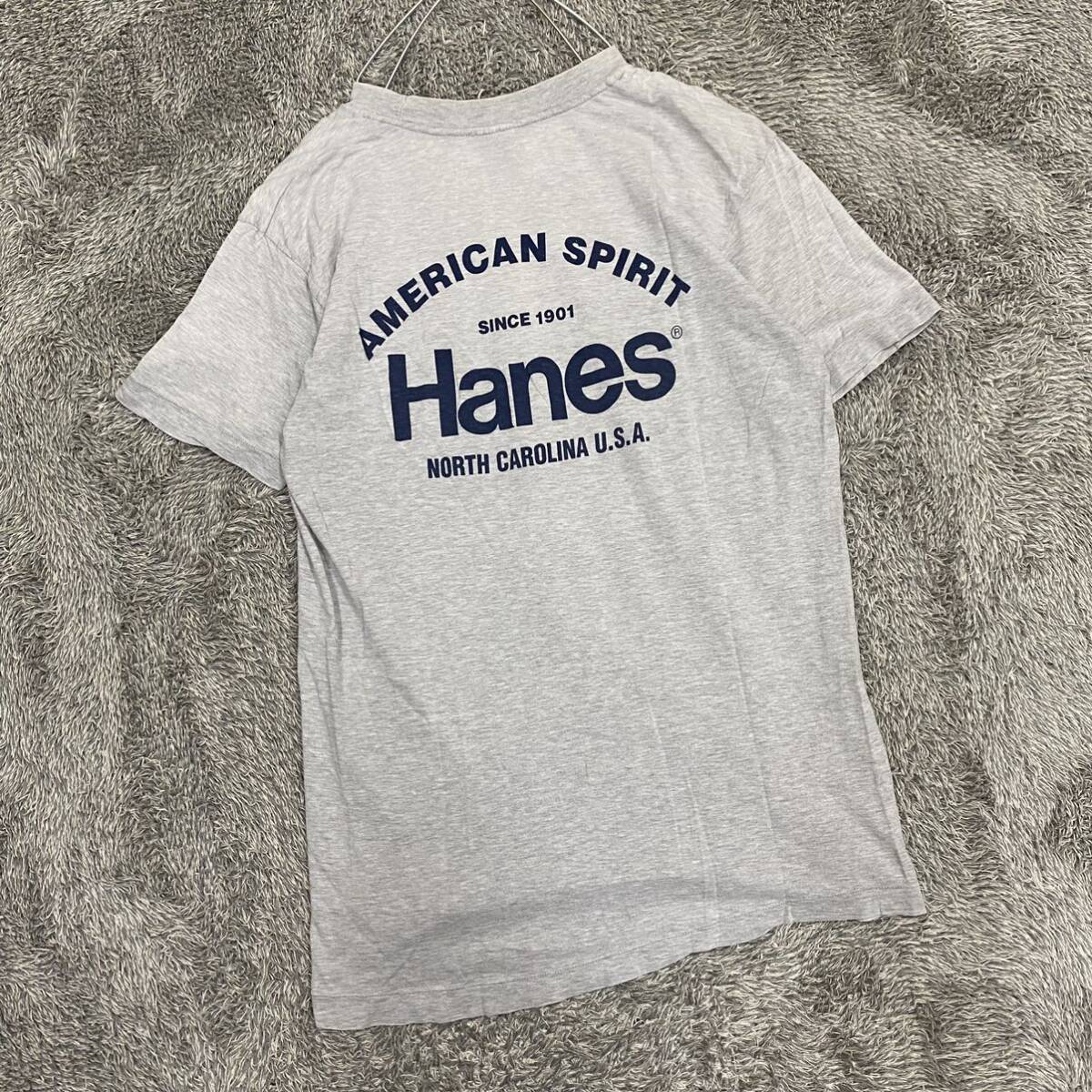 Hanes ヘインズ Tシャツ 半袖カットソー シングルステッチ 90s サイズM グレー 灰色 メンズ トップス 最落なし （V19）_画像2