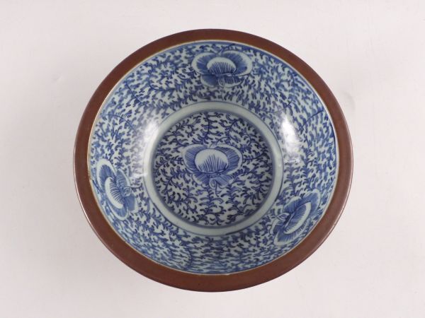 ○栄○古九谷 吸坂 染付 花唐草文 飾鉢 28cm 無傷完品 江戸期 12ud53_画像1