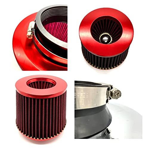 エアフィルター 赤色 76mm 口径 吸気管 フィルター クリーナー 高流量高冷風 自動車用 アルミ製エアインテークパイプ 汎用_画像5