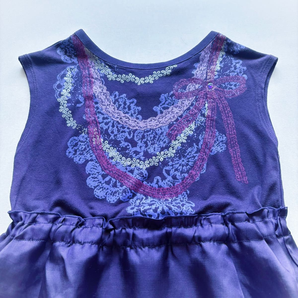 美品 ANNA SUI mini アナスイミニ チュニックワンピース バルーンワンピース 紫 パ－プル だまし絵 80cm