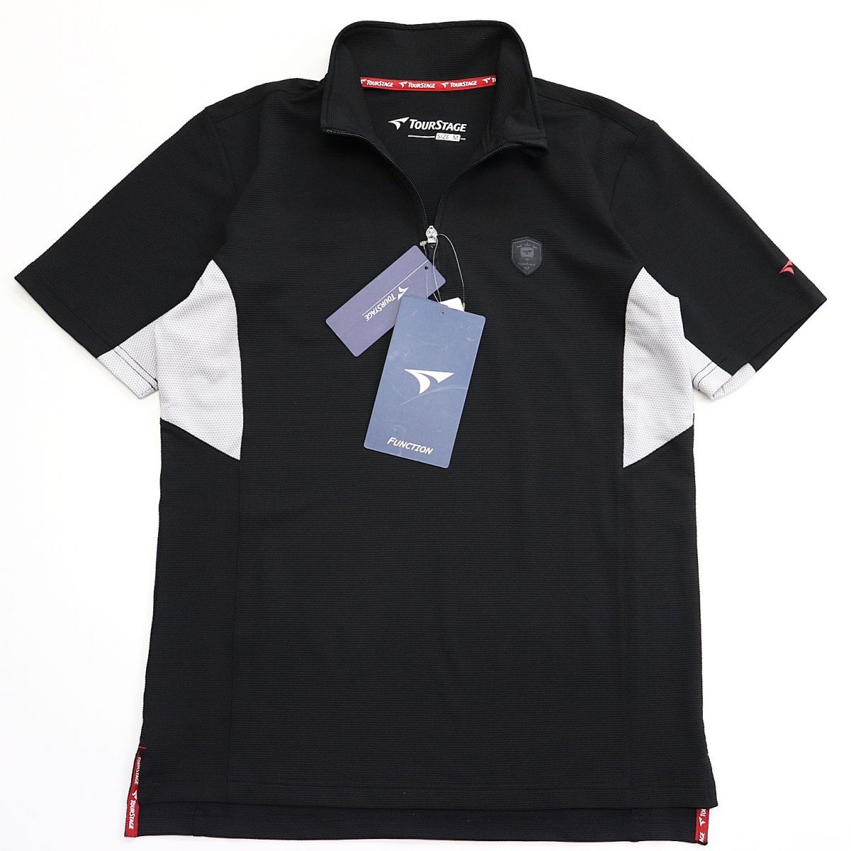 * стоимость доставки 390 иен возможность товар Bridgestone Tour Stage Golf GOLF рубашка-поло с коротким рукавом Zip выше рубашка чёрный [1222096C2T-17-M] один три .*QWER