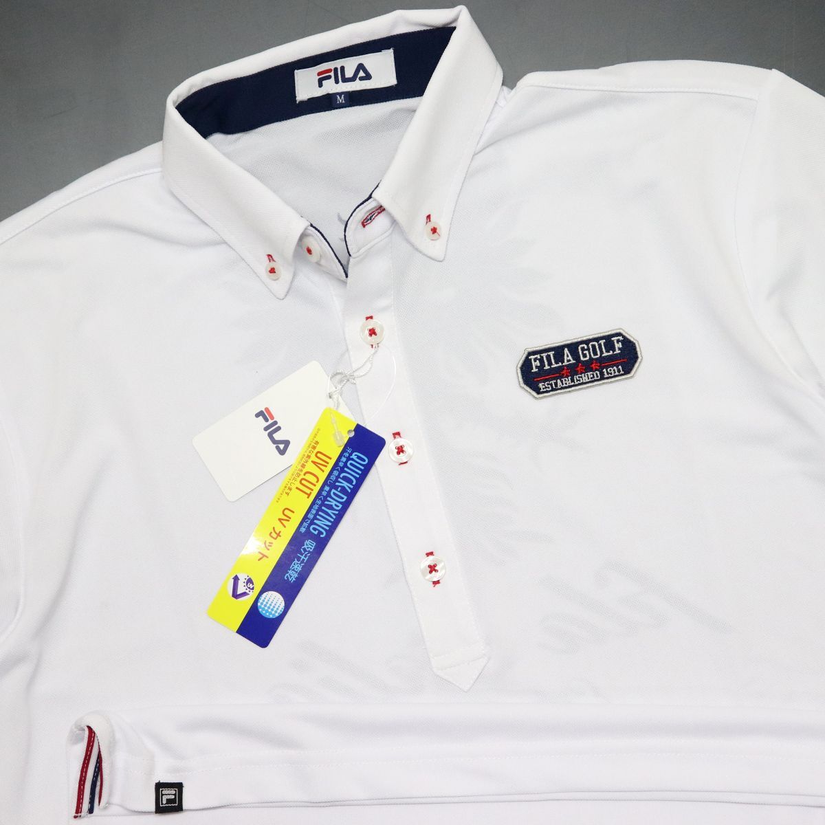 ●送料390円可能商品 フィラ ゴルフ FILA GOLF 新品 メンズ 速乾 半袖 ボタンダウン ポロシャツ 白 [748667-WT-3L]一 三 参★QWER QQAA-56_画像1