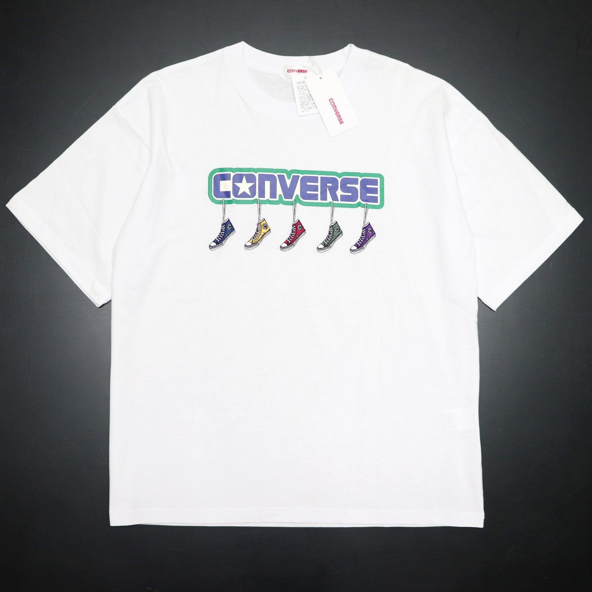 ●送料390円可能商品 コンバース CONVERSE 新品 メンズ スニーカー オーバーサイズ 半袖 Tシャツ 白 M [32736513-09-M] 一 三 壱★QWER★_画像2