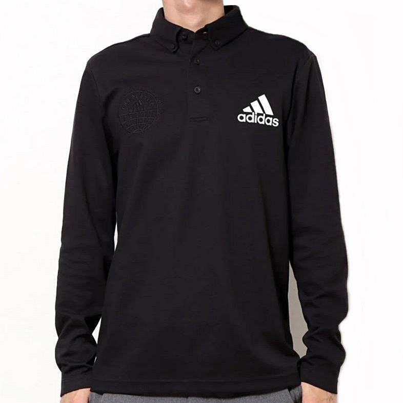 ★アディダス ゴルフ ADIDAS GOLF 新品 メンズ 吸汗速乾 ドライ 長袖 ボタンダウン ポロシャツ 黒 Mサイズ[HR68491N-M] 三 壱★QWER★の画像3