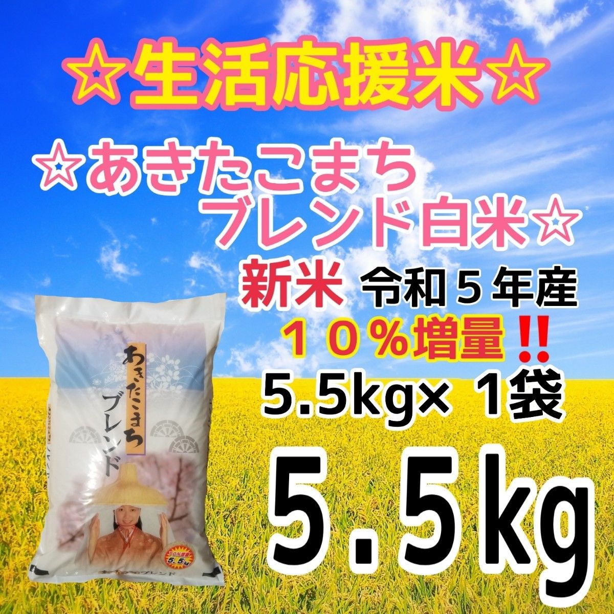 ★生活応援１０％(５００g)増量★令和５年産秋田県産あきたこまち５０％使用 ｢あきたこまちブレンド白米｣合計（５.５kg）送料込み