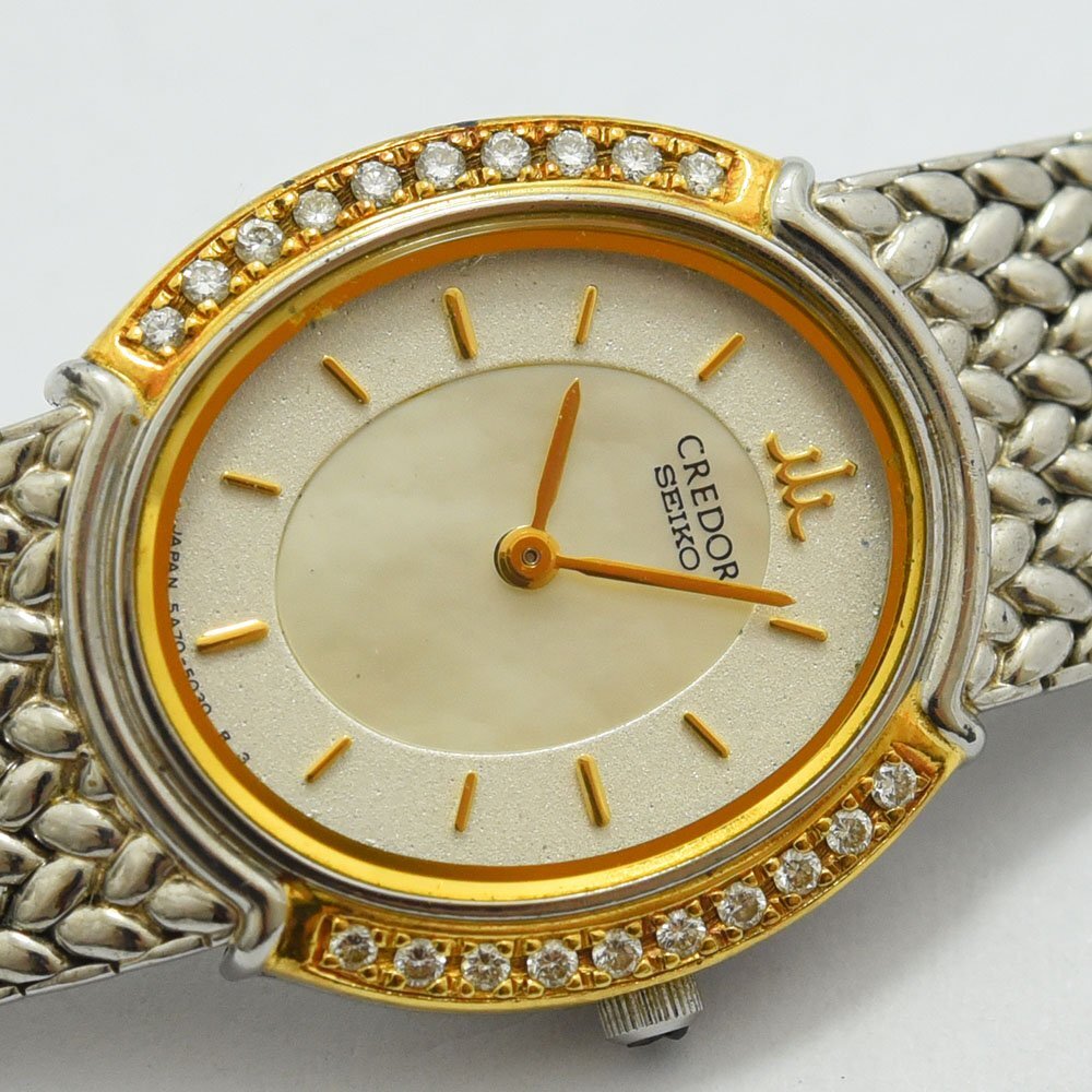 1円 不動品 腕時計 セイコー SEIKO クレドール 5A70-3000 クォーツ ステンレス 18KT ダイヤモンド レディース 同梱不可_画像3