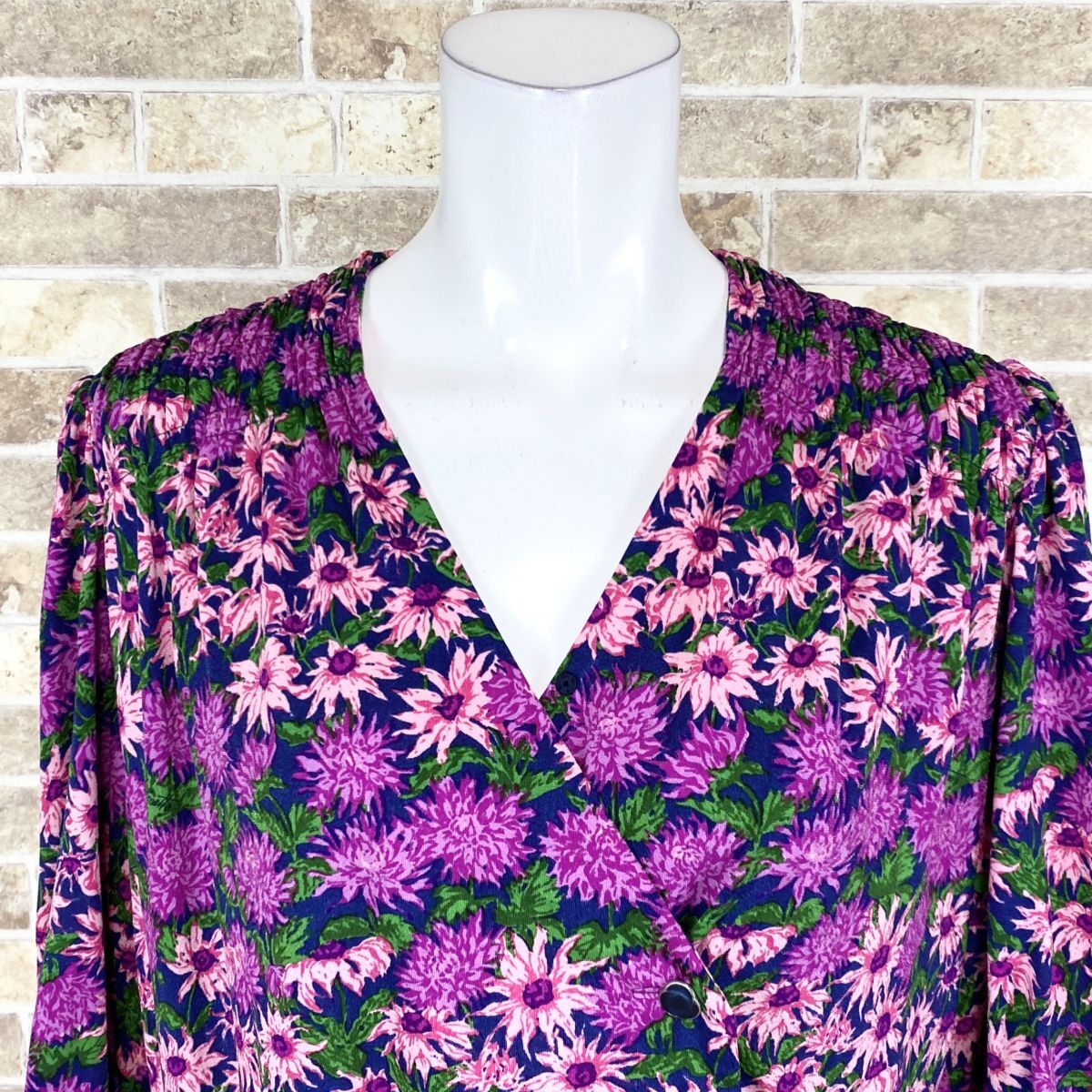 1円 ドレス Design Sumi Room 長袖ワンピース かなり大きなサイズ 紫多色柄 肩パット有 カラードレス キャバドレ 発表会  中古４３６２の画像5