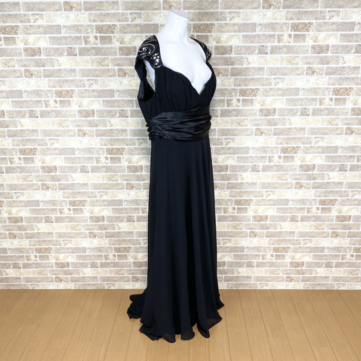 1円 ドレス 舞台衣装 ロングドレス 3XL USサイズ 大きなサイズ 黒 カラードレス キャバドレ 発表会 イベント 中古４３６３の画像2