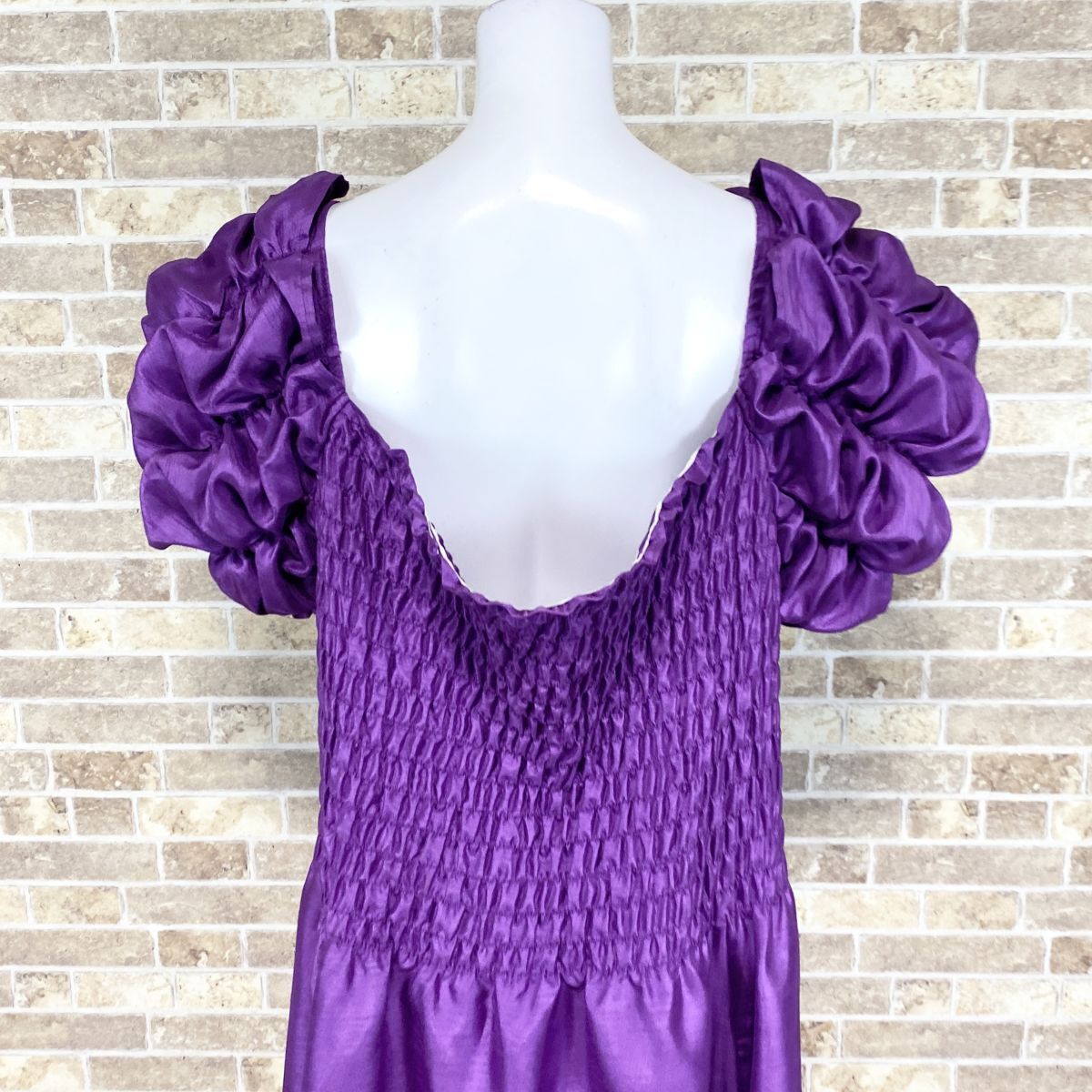 1円 ドレス Paondor パンドール山路 ロングドレス L~LL大きなサイズ 紫光沢 カラードレス キャバドレ イベント　中古４５１５_画像8