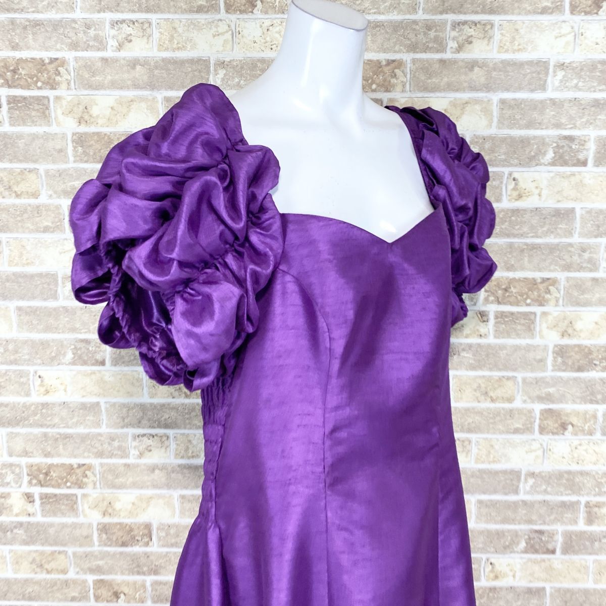 1円 ドレス Paondor パンドール山路 ロングドレス L~LL大きなサイズ 紫光沢 カラードレス キャバドレ イベント　中古４５１５_画像6