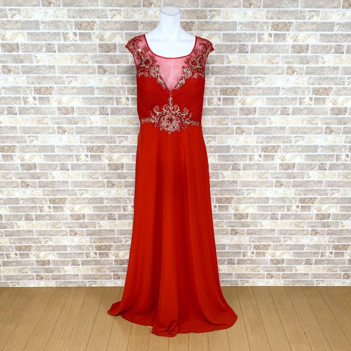 1円 ドレス abcdef 舞台衣装 ロングドレス 赤 カラードレス キャバドレ 発表会 イベント　中古４６２２_画像1