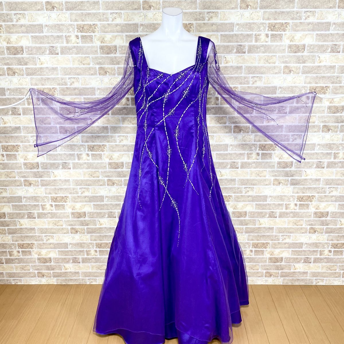 1円 ドレス Minkwaad 舞台衣装ロングドレス 14 大きなサイズ 紫光沢 ダンス衣装 カラードレス 　発表会　 イベント　中古４６１７_画像1