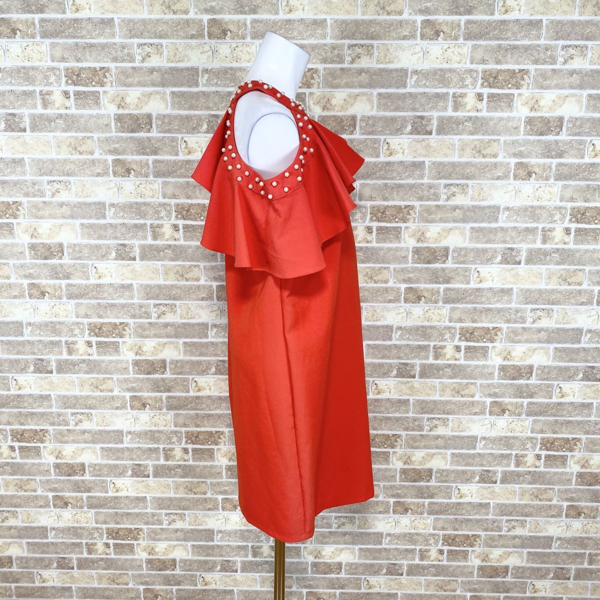 1円 ドレス FERVENTE ワンピース 40 赤 カラードレス キャバドレ 発表会 イベント　中古４７１５_画像3