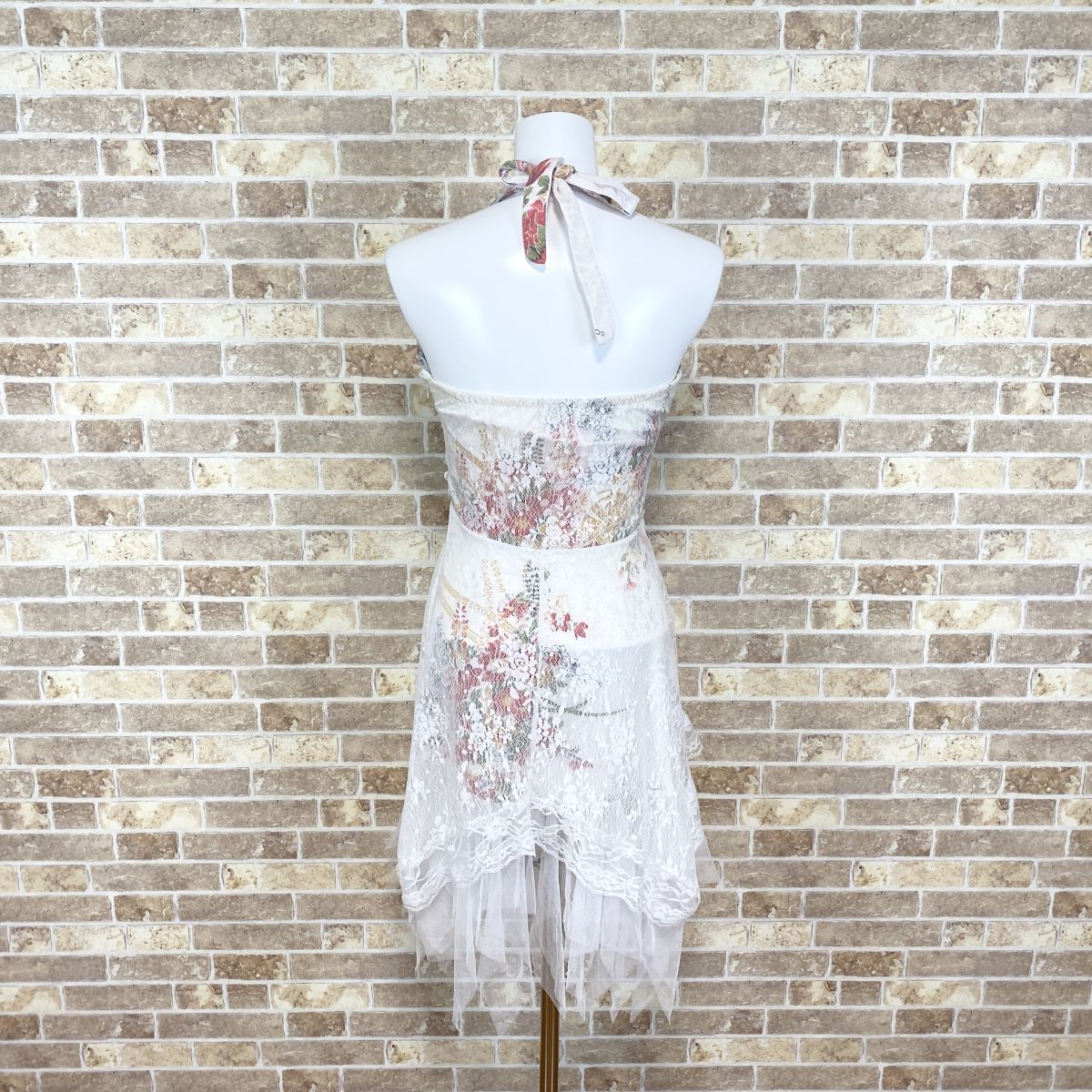 1 jpy dress ICHIOKU Mini dress white series race floral print color dress kyabadore presentation Event used 4698